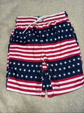 Kids Patriotic Star & Stripe Swim Trunks - Red, White & Blue